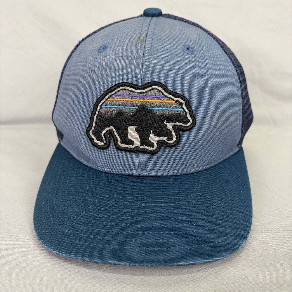 Patagonia Trucker Hat Fitz Roy Bear Unisex OSFA Blue Mesh Snapback Cap